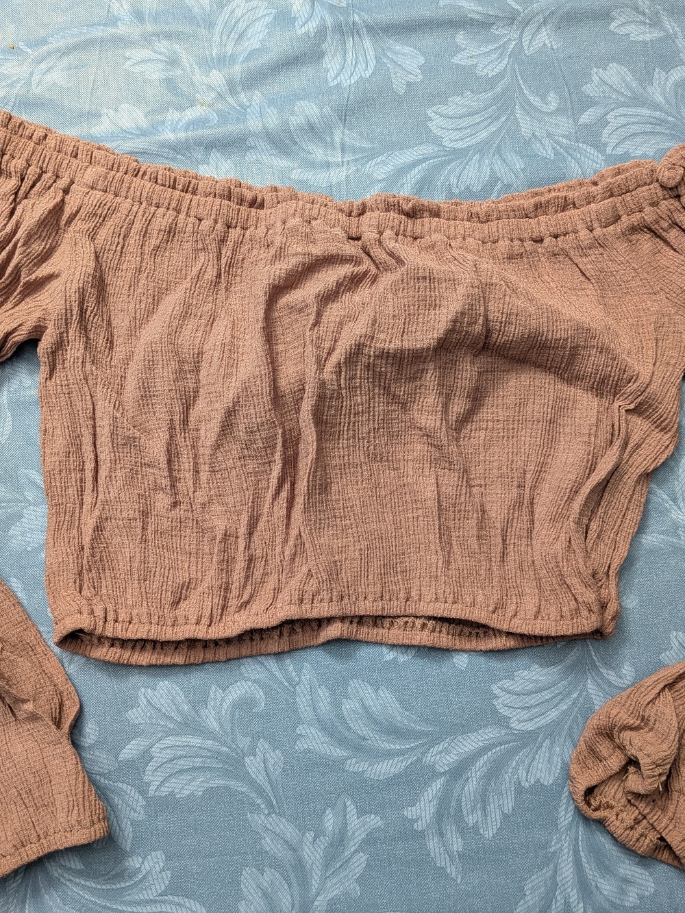 Lulu's Dusty Rust Off-Shoulder Cropped Top